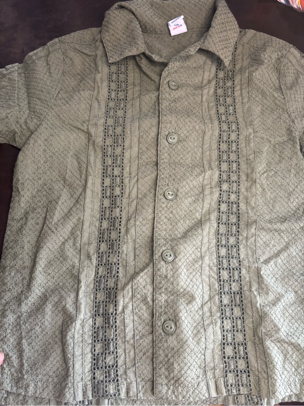 Old Navy Olive Green Short Sleeve Shirt with Ladder Trim